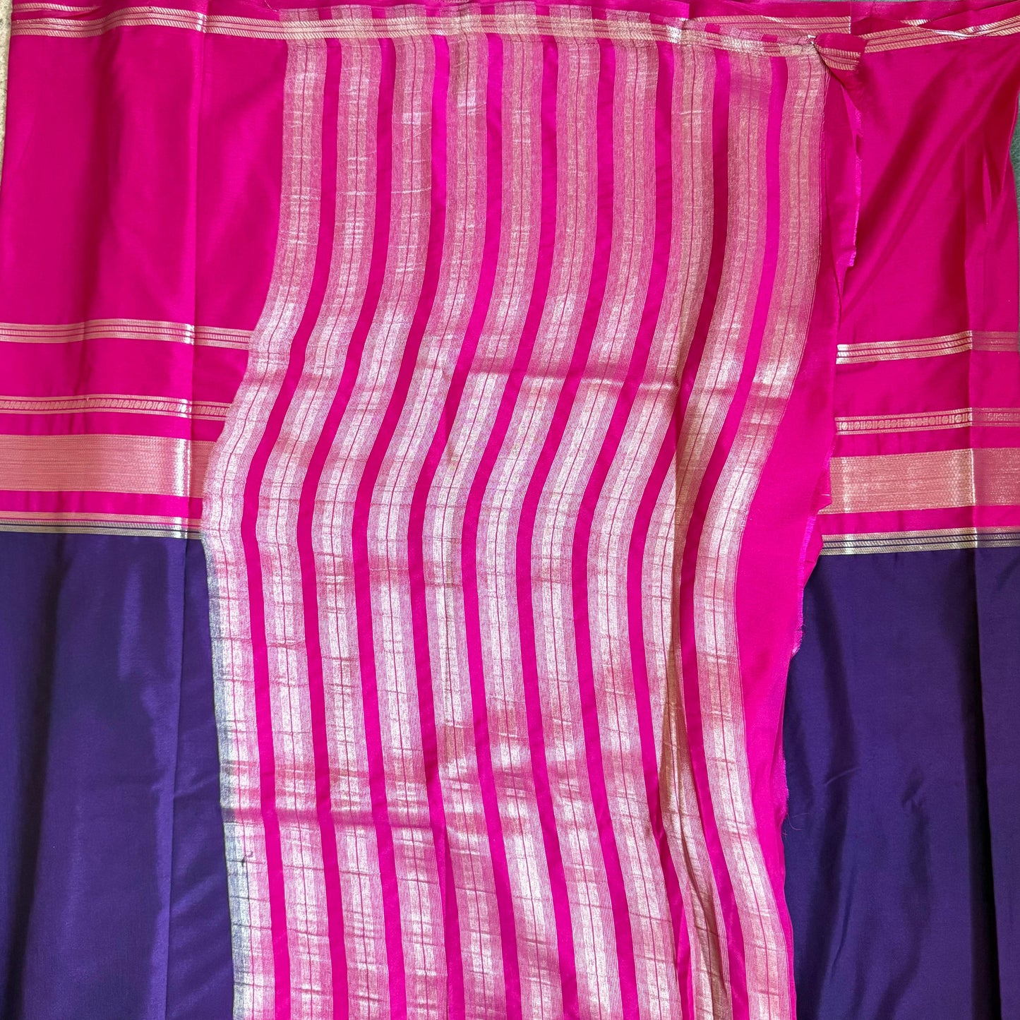 Purple & Pink Semi Mysore Crepe Silk Saree