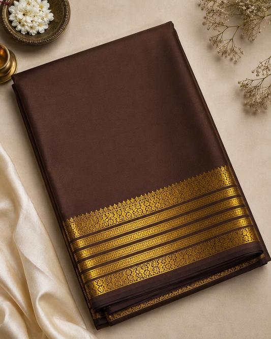 Brown Mysore Semi Silk Saree