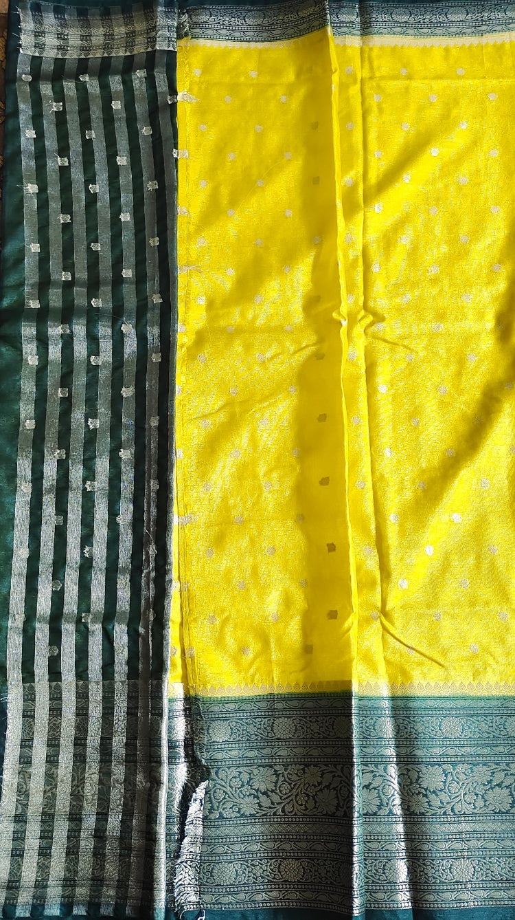 Handwoven Yellow Banarasi Warm Silk Saree with Silver Zari