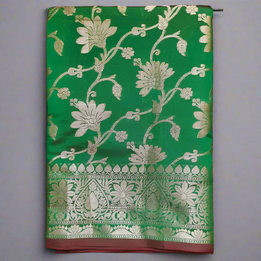 Green Taffeta Tanchui Silk Saree