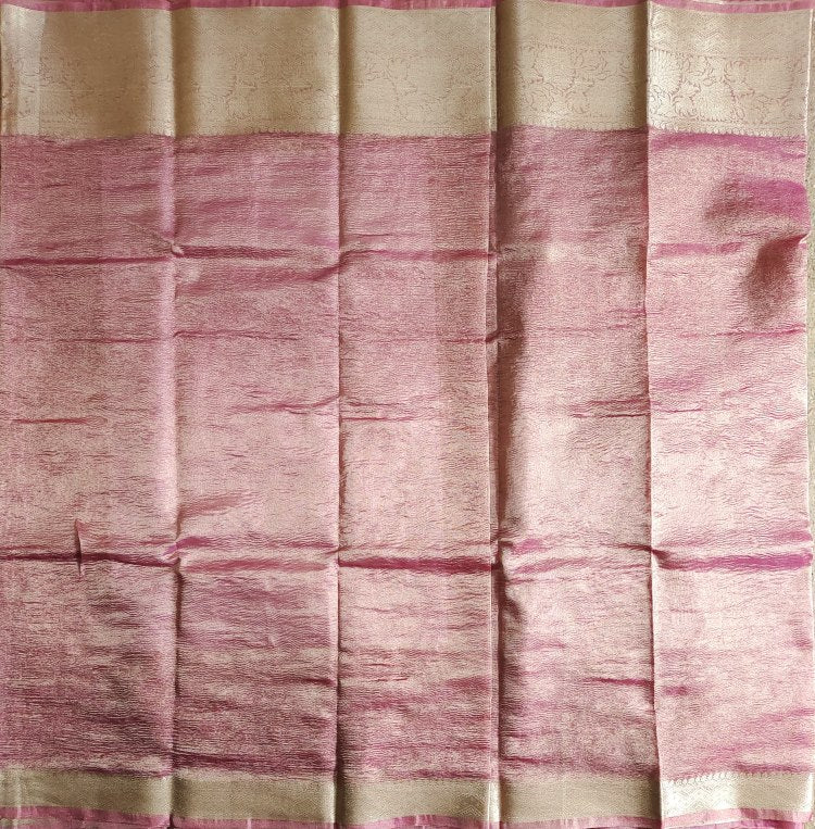 Pink Banarasi Handwoven Crush Tissue silk Saree
