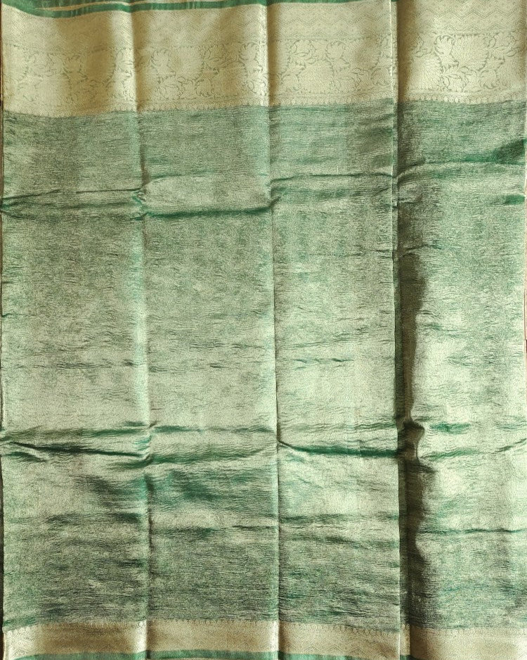 Green Banarasi Handwoven Crush Tissue Silk Saree