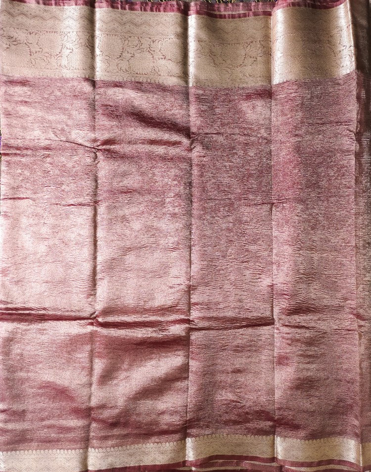 Maroon Banarasi Handwoven Crush Tissue silk Saree
