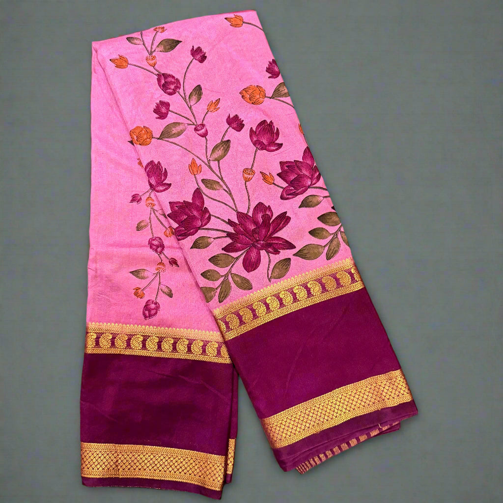 Digital semi Mysore Silk Crepe Saree