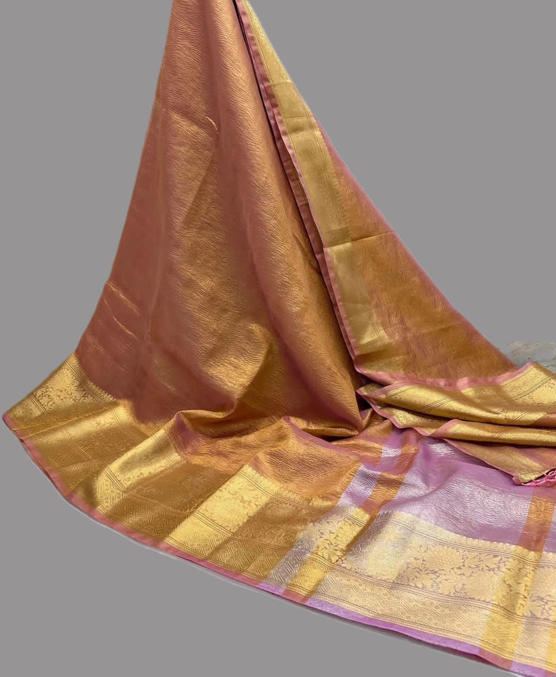 Pink Banarasi Handwoven Crush  Tissue silk Saree