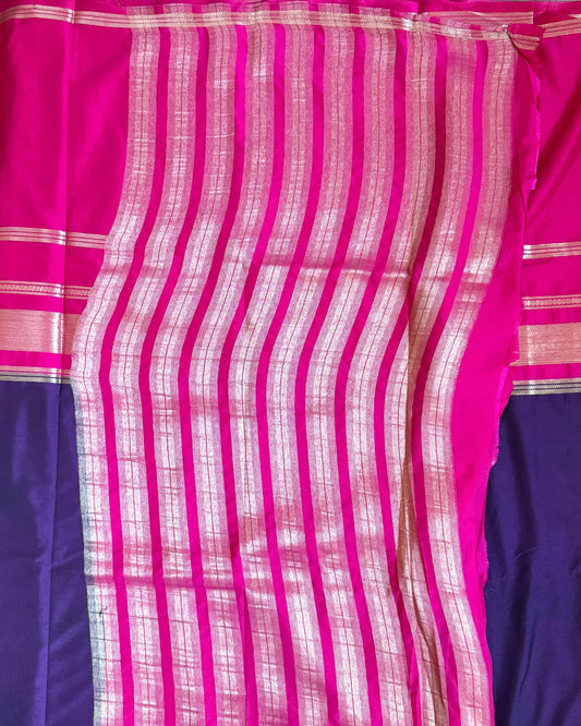 Purple and pink saree with a checkered pattern
