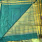 Green and yellow striped fabric with a pattern on a plain background