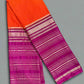 Saree with orange and pink striped pattern on a gray background