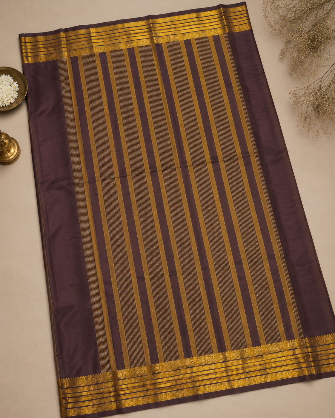 Brown Mysore Semi Silk Saree