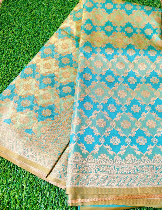 Sea Green Semi Banarasi Saree