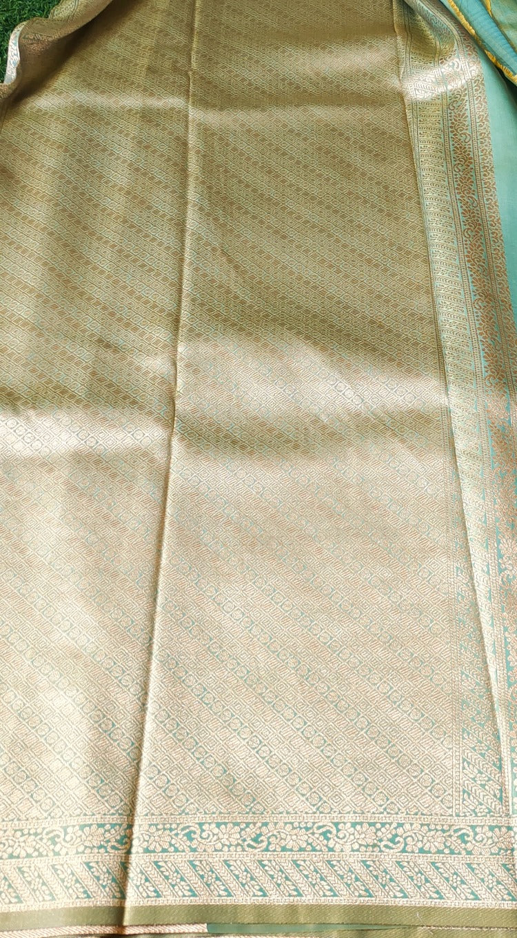 Sea Green Semi Banarasi Saree