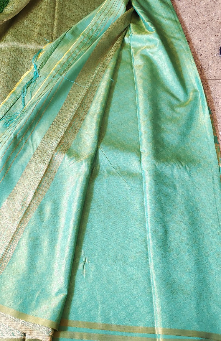 Sea Green Semi Banarasi Saree