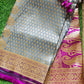 Grey Semi Banarasi Saree