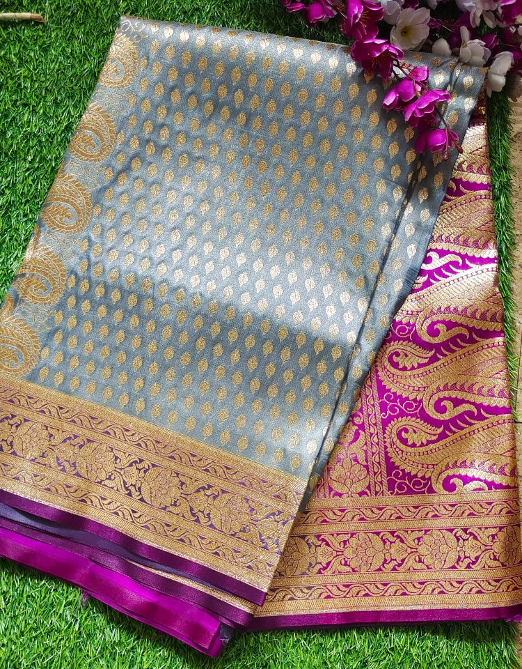 Grey Semi Banarasi Saree