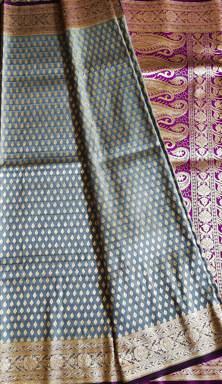 Grey Semi Banarasi Saree