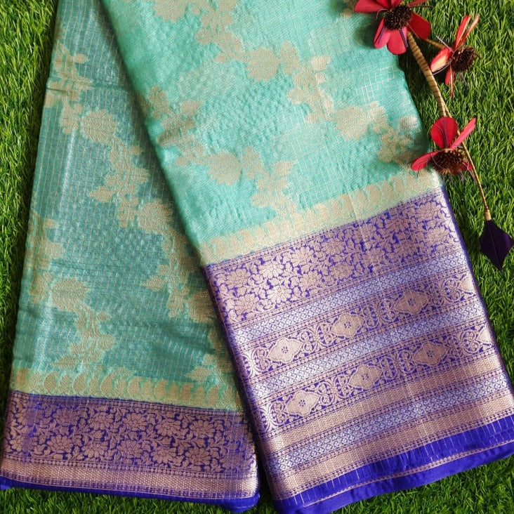 Blue Warm Silk Check Saree