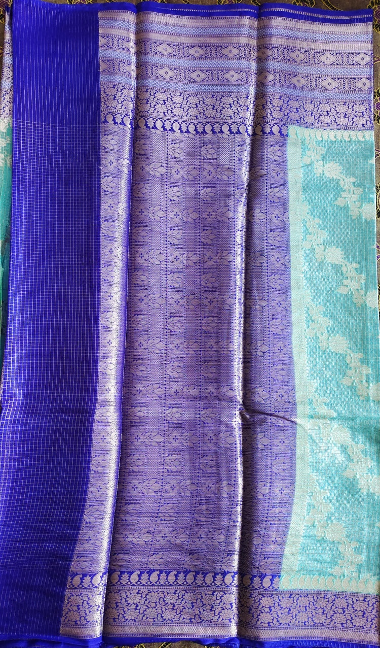 Blue Warm Silk Check Saree