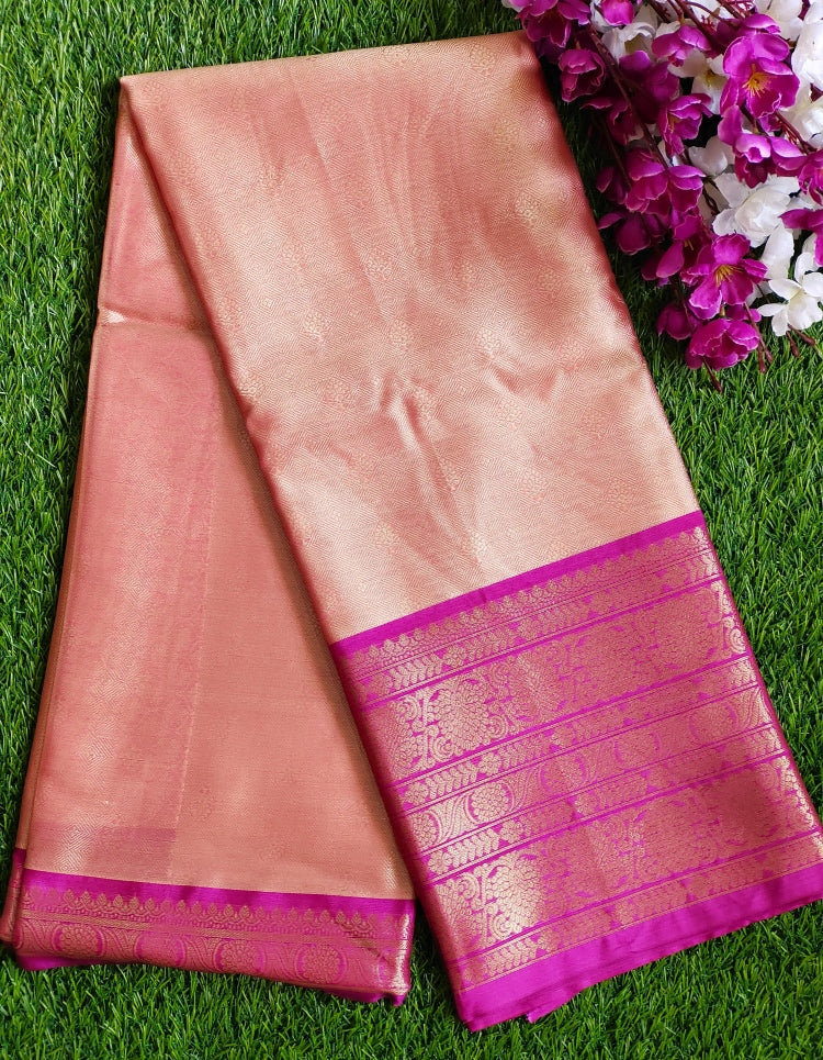 Pink Contrast Banaras Kora Muslin Saree