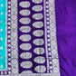 Semi Banarasi Katan Georgette Saree in Teal Blue with Purple Zari Border