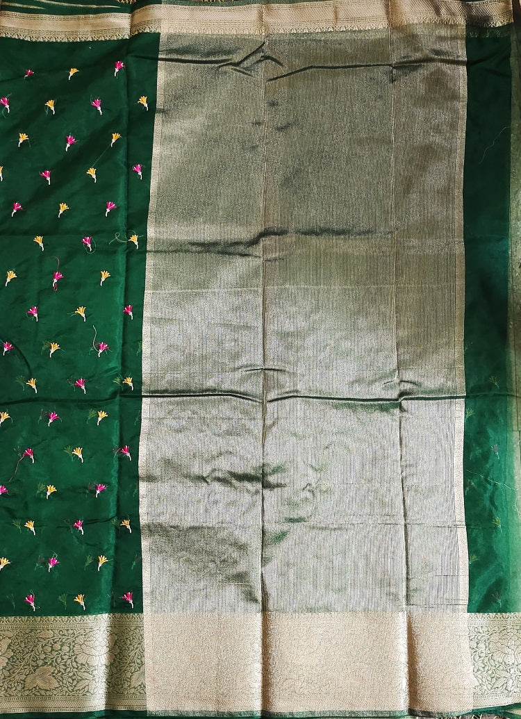 Green organza embroidered saree