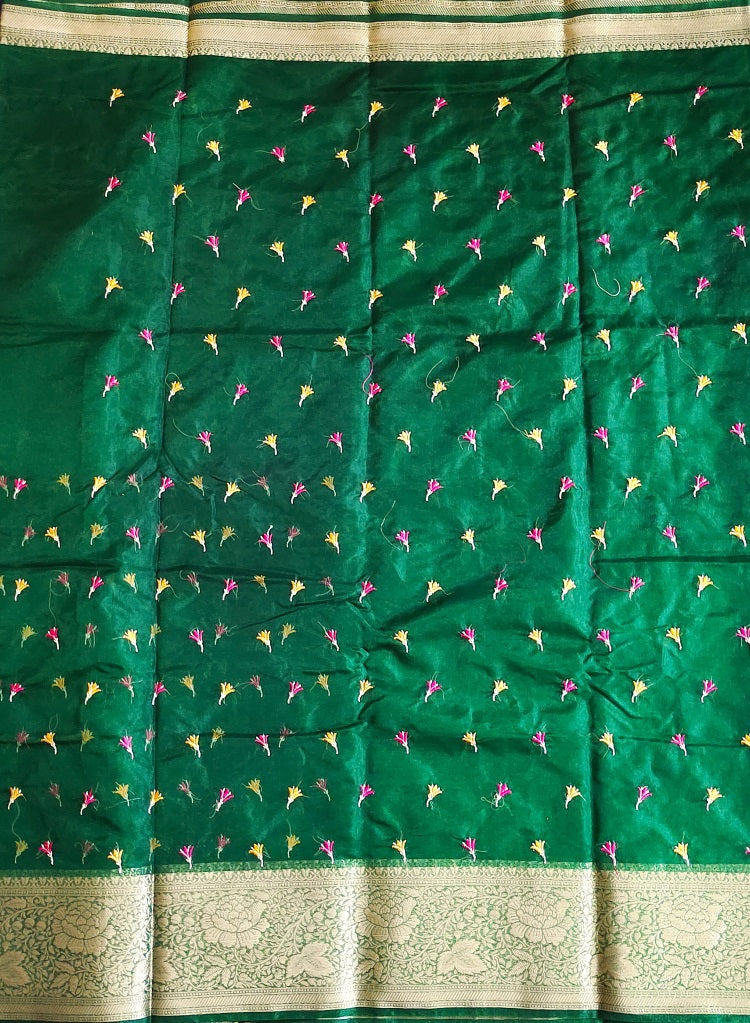 Green organza embroidered saree