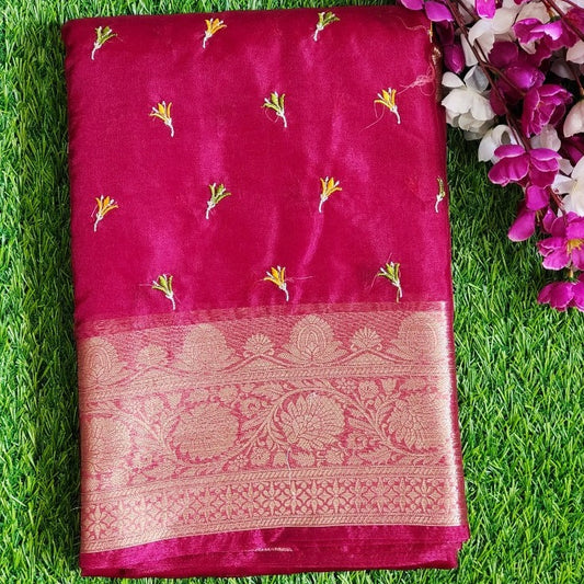 Pink organza embroidered saree