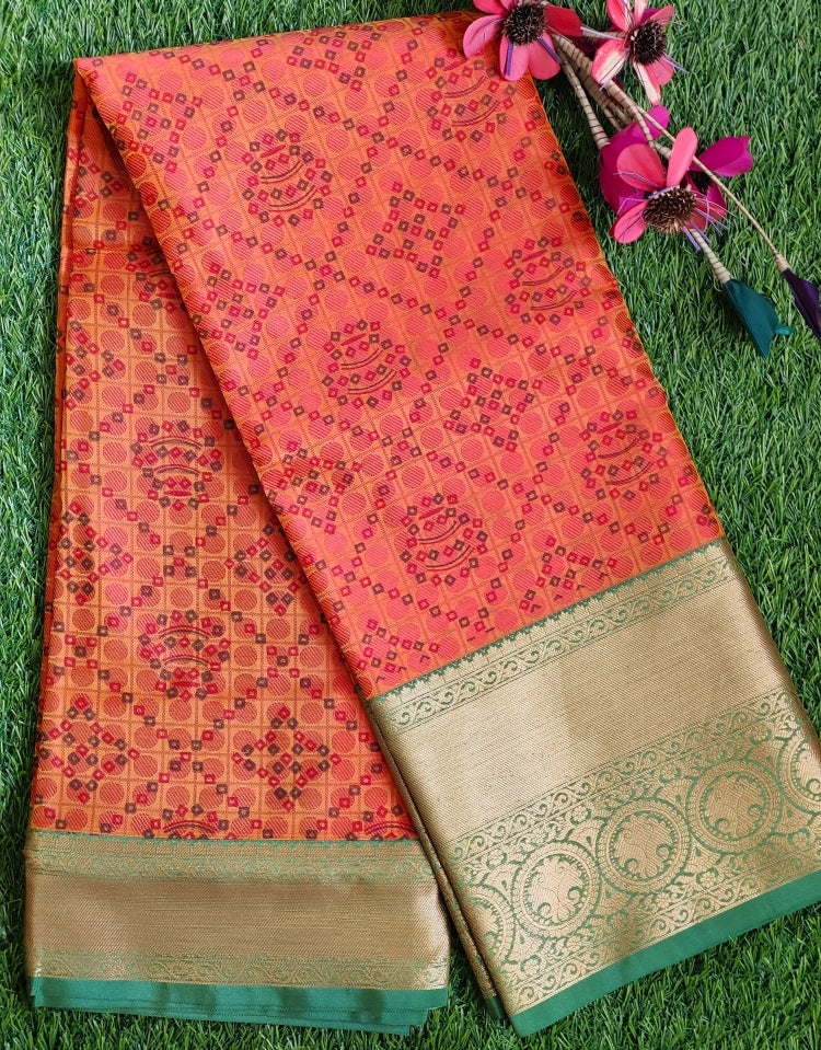 Printed Handwoven Banarasi Kora Muslin Tanchui Saree