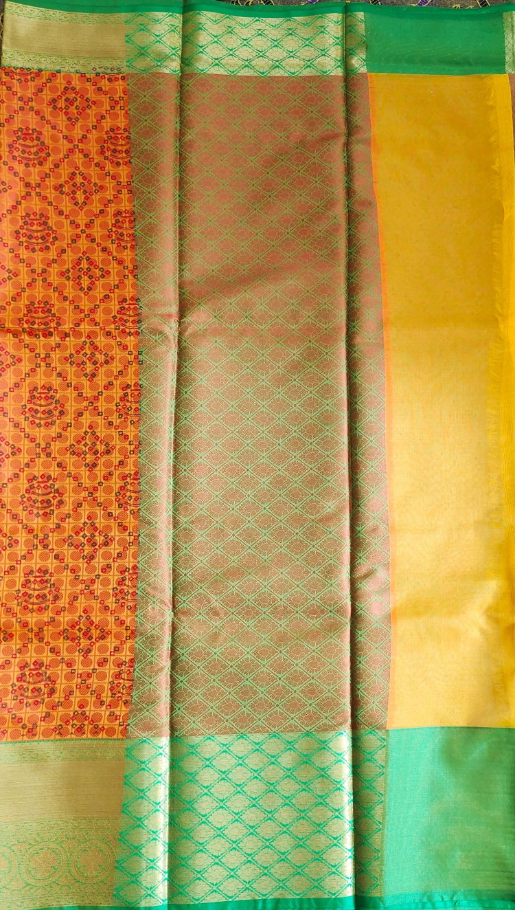 Printed Handwoven Banarasi Kora Muslin Tanchui Saree