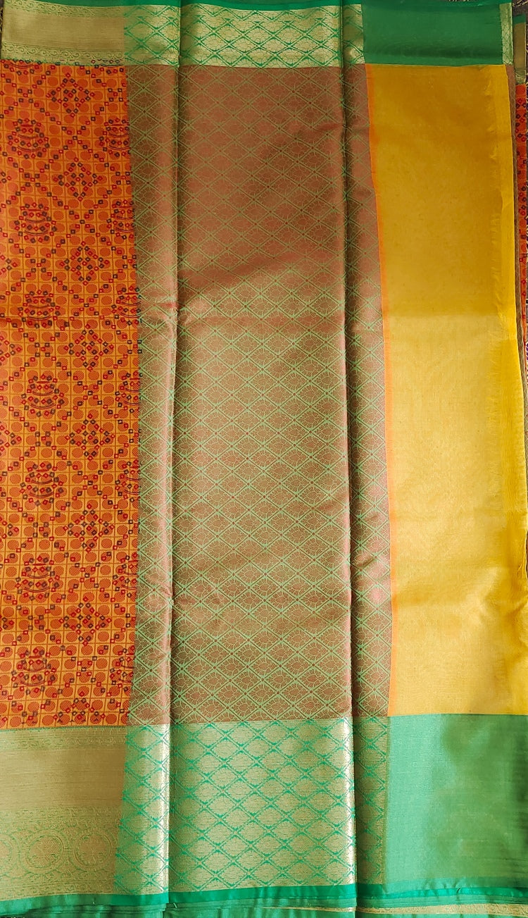 Printed Handwoven Banarasi Kora Muslin Tanchui Saree