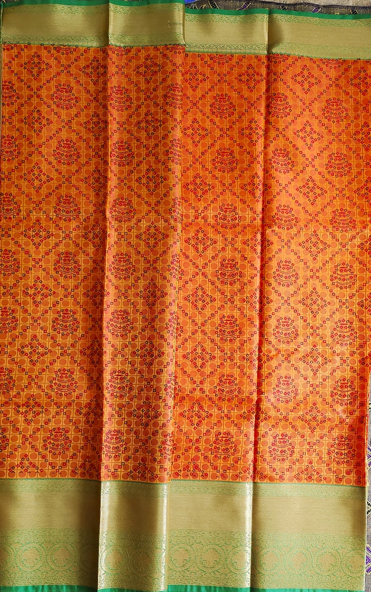 Printed Handwoven Banarasi Kora Muslin Tanchui Saree