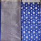 Saree with blue and white patterned fabric