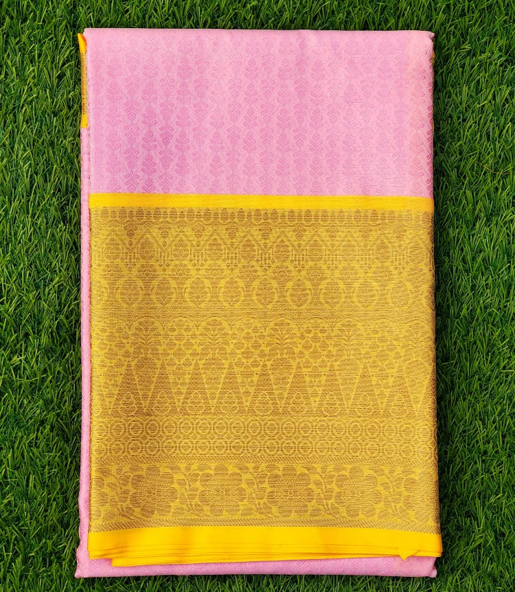 Pink and Yellow Banaras Kora Muslin Saree