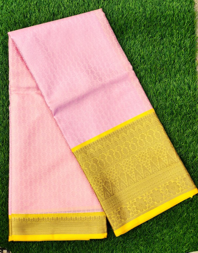 Pink and Yellow Banaras Kora Muslin Saree