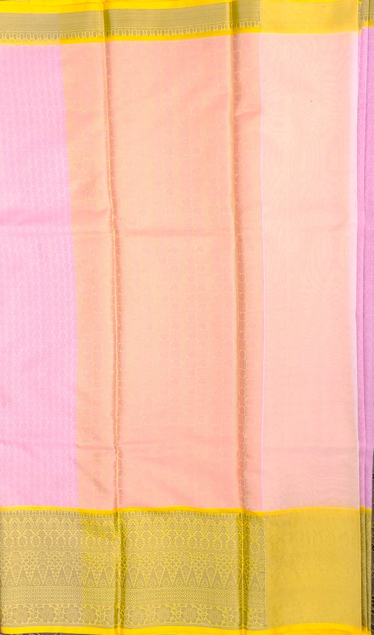 Pink and Yellow Banaras Kora Muslin Saree