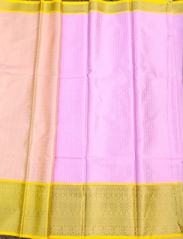 Pink and Yellow Banaras Kora Muslin Saree