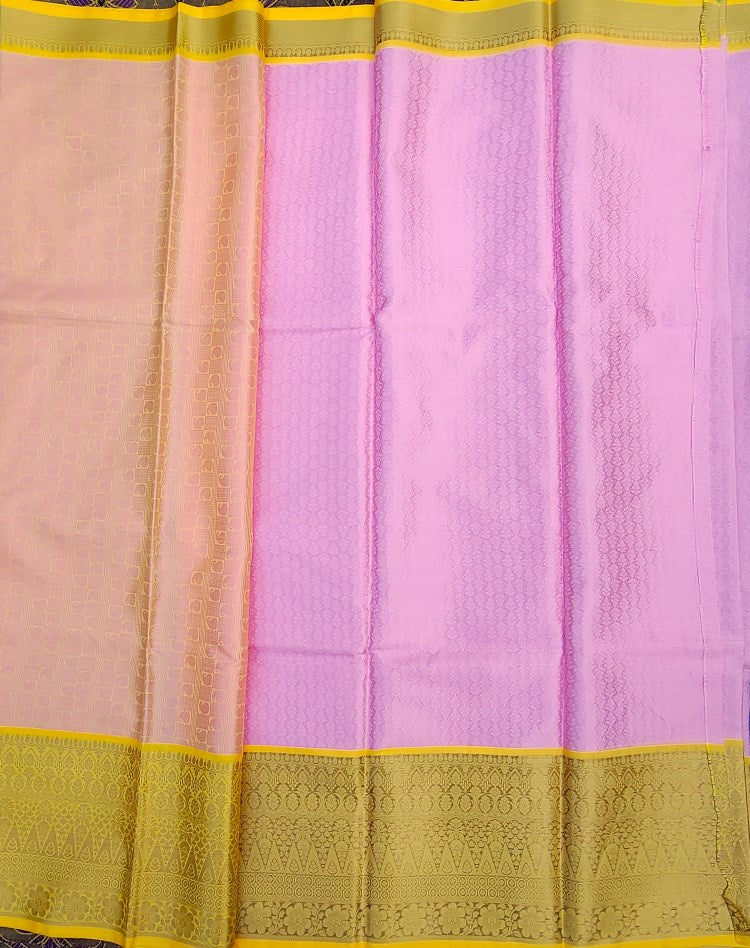 Pink and Yellow Banaras Kora Muslin Saree