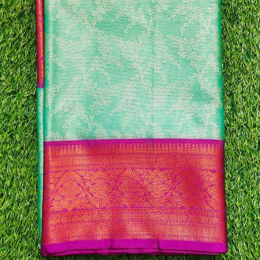 Blue and Pink Banaras Kora Muslin Saree