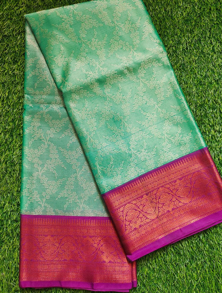 Blue and Pink Banaras Kora Muslin Saree