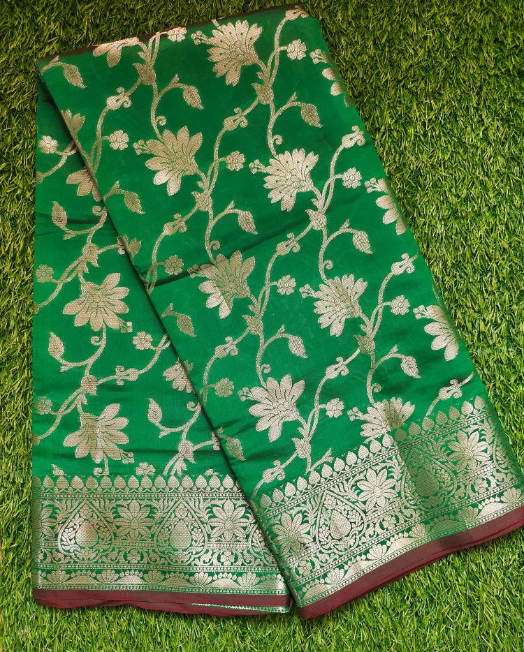 Green Taffeta Tanchui Silk Saree