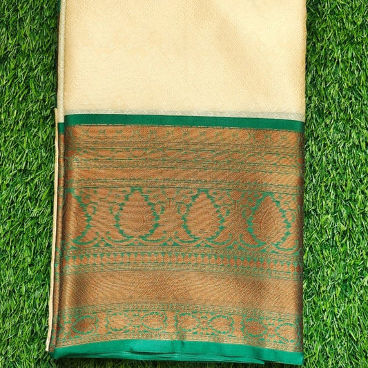 Cream Banaras Kora Muslin Saree