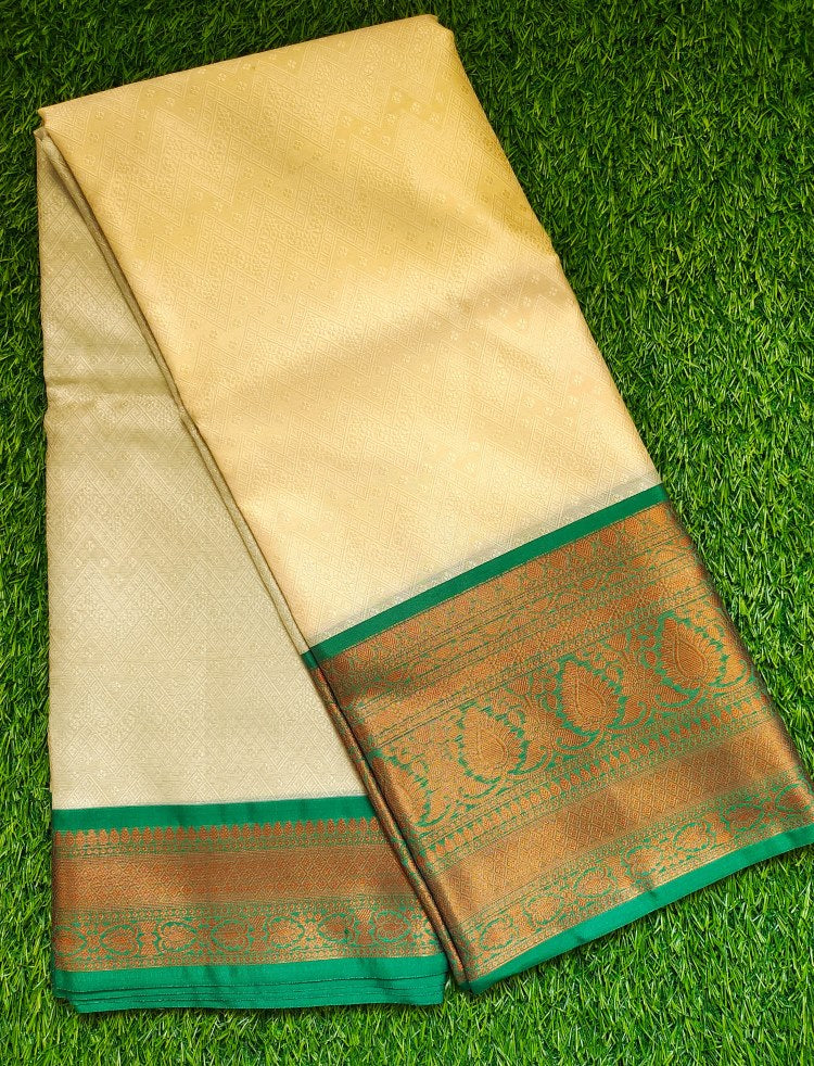 Cream Banaras Kora Muslin Saree