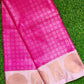 Pink Checks Banaras Kora Muslin Saree