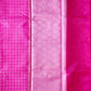 Pink Checks Banaras Kora Muslin Saree