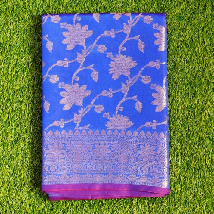 Blue Taffeta Tanchui Silk Saree