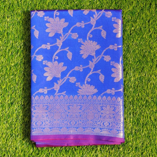 Blue Taffeta Tanchui Silk Saree