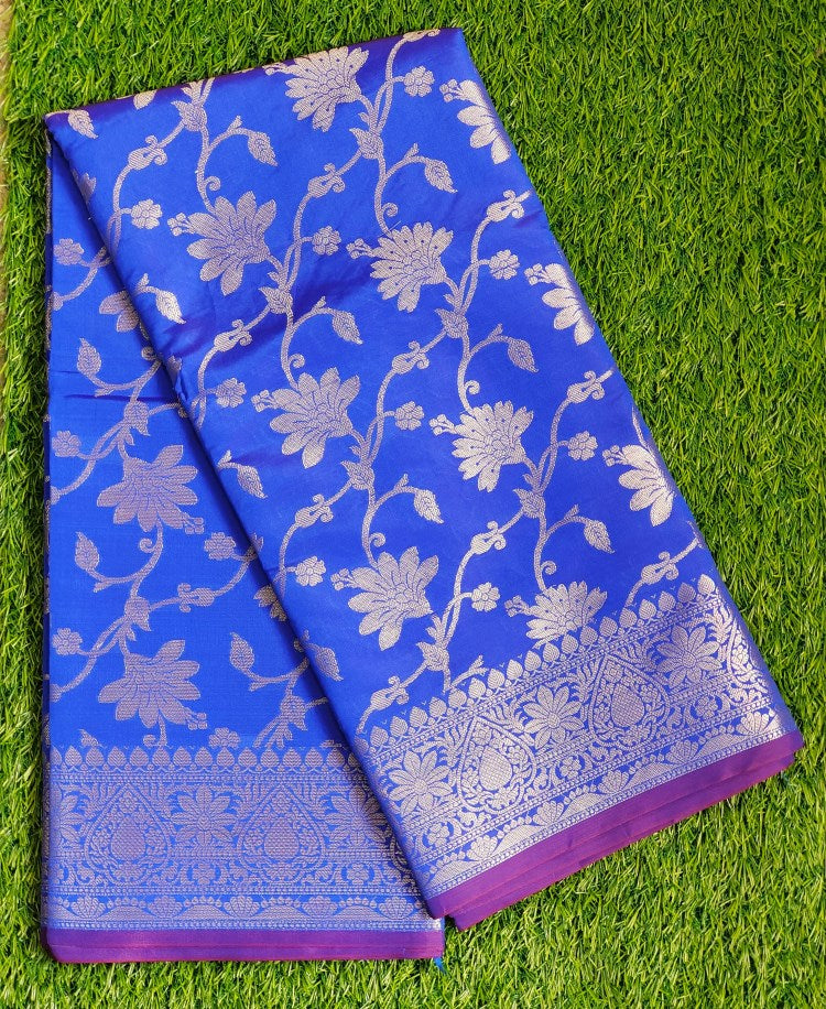 Blue Taffeta Tanchui Silk Saree