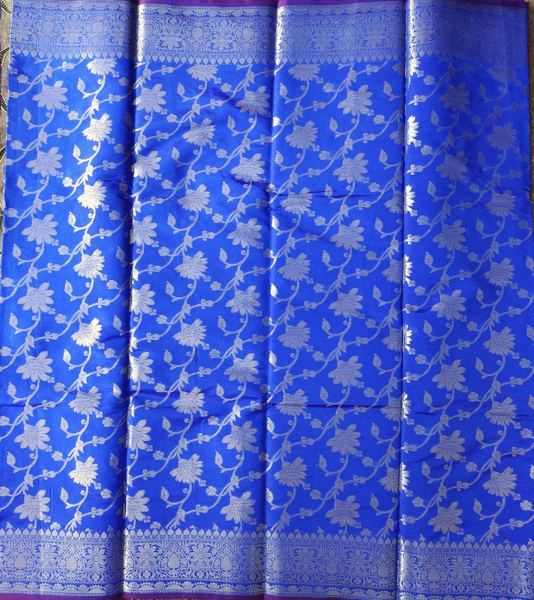 Blue Taffeta Tanchui Silk Saree