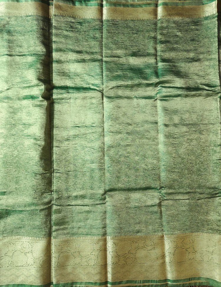 Green Banarasi Handwoven Crush  Tissue silk Saree