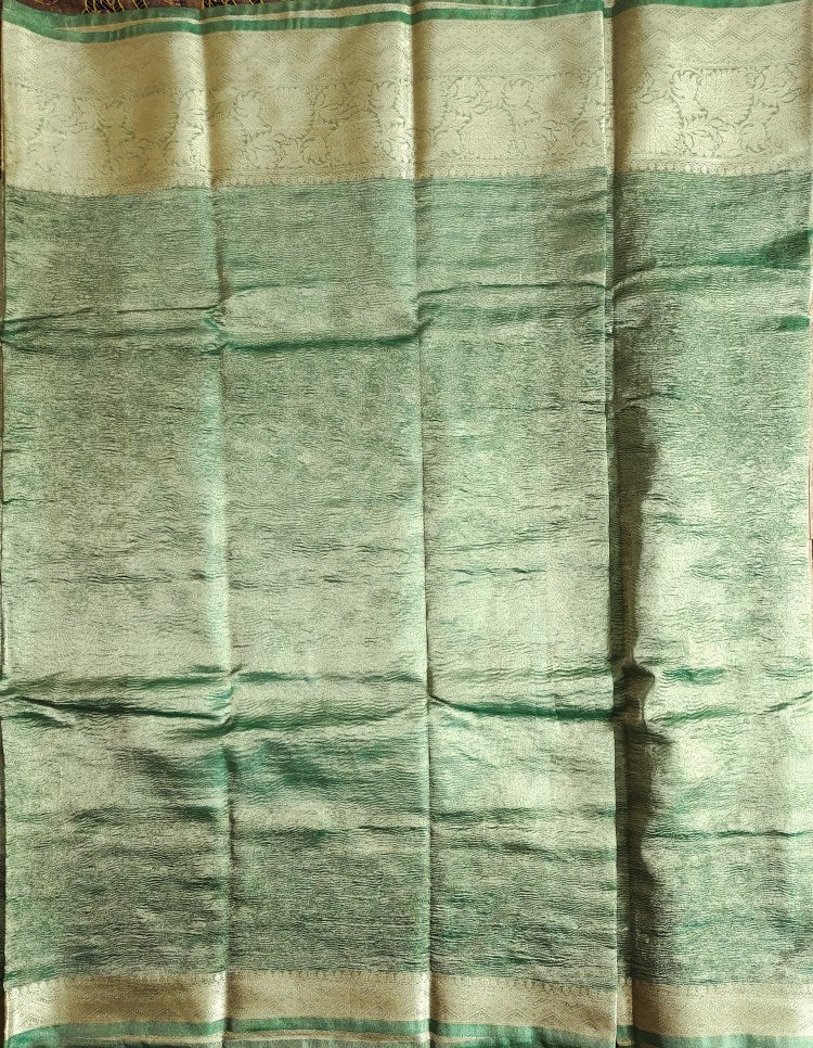 Green Banarasi Handwoven Crush  Tissue silk Saree