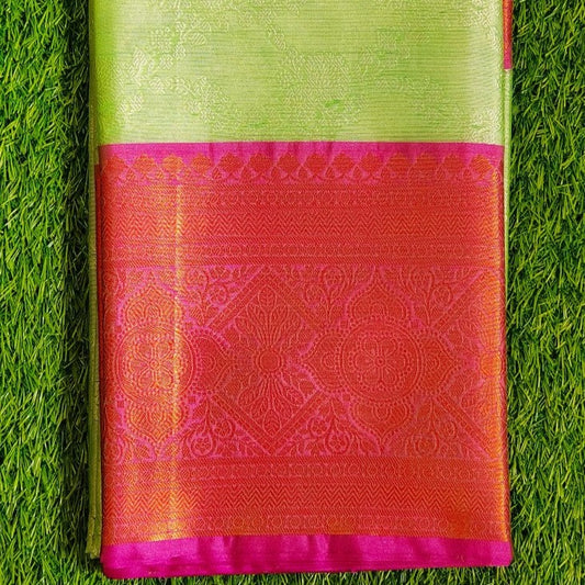 Light Green Banaras Kora Muslin Saree